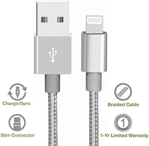 Lightning Cable [6.6ft], Syliver High Speed Nylon Braided Extra Long 6.6ft USB Syncing and Charging Cable Cord Charger for Apple iPhone se/7/7 plus/6 plus/6s plus/6/6s/5/5S/5C, iPad 4, iPad Air 1/2, iPad Mini, iPod-Grey