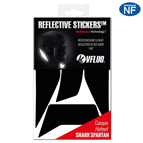VFLUO SpartanTM, Kit 4 Stickers rétro réfléchissant Casque Shark Spartan, compatibles Tous Casques Moto, 3M TechnologyTM, Noir