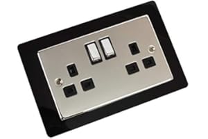 BSM MARKETING Single Double Light Plug Socket Switch Surround Finger Plate Acrylic (Black, Double)