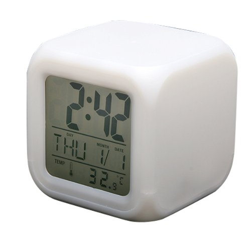 7 LED Farb Würfel Uhr mit digitalen LCD Display, Kalender, Wecker, Thermometer , Alarm Funktion, sehr stylisch, Eröffnungsangebot (32) - 2