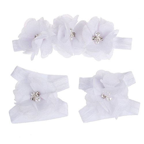 Tongshi®CHAUD coloré pied fleur sandales pieds nus bandeau ensemble pour bébé les bébés filles (Blanc)