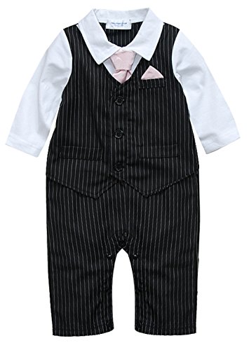 Baby Boy Wedding Tuxedo Waistcoat Design 1pc Outfit Suit (0-3 Month, Black)