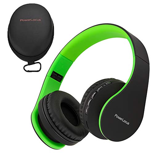 PowerLocus P1 - Auriculares Bluetooth inalambricos de Diadema Cascos Plegables, Casco Bluetooth con Sonido Estéreo con Conexión a Bluetooth Inalámbrico y Cable para Movil, PC, Tablet - Negro/Verde
