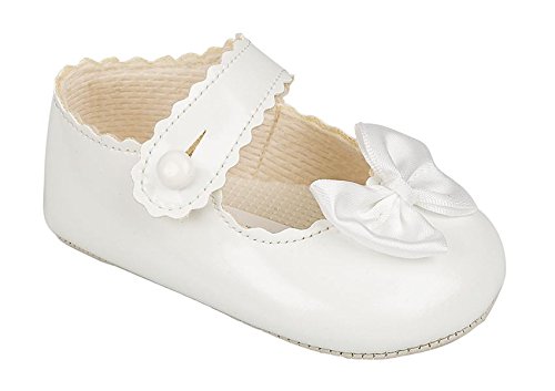 Baby Girls Baypods First Pram Shoes - Button Bar with Bow Design White Patent UK 0 (EU 16, 0-3 Months)