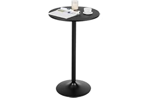 TANGZON Round Bar Table, 60CM Steel Frame Bistro Pub Table with Fixed Top, Metal Base & Non-Slip Mat, Dining Desk for Home Kitchen Pub Bistro, Easy Assembly (1, Black, 60 x 60 x 101cm)