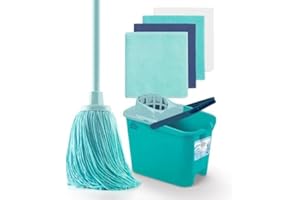 DIVINE GENIUS Blue Dolphin - Fregona y Cubo con Escurridor+Pack 4 Bayetas Microfibra 100% Reciclada, Set de Limpieza Hogar, Sostenible, Mopa fregona con Cubo de Fregar, Limpieza de Suelo, Todo Tipo de Superficies
