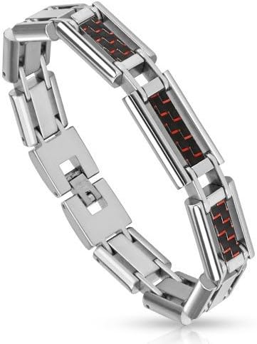 BANGLE BRACELET MAN TUNGSTEN SOLID BLACK CARBON FIBRE RED