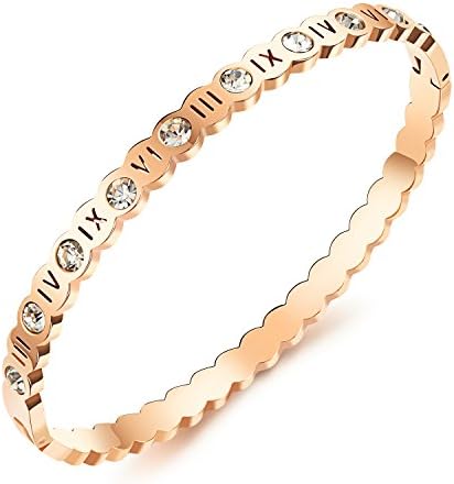 Ischmuck Women's Stainless Steel Rose Gold Roman Numerals Numbers Charms Bracelet Bangle