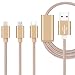 Produktbild I-Sonite (Gold) Premium-Qualität 1 Meter Länge 3 in 1 Mehrere USB-Ladekabel High Speed Nylon Geflochtene mit Typ C / 8 Pin Beleuchtung / Type C-Anschluss für Huawei nova 3