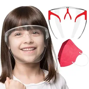 FREE1 KIDS N95 MASK | Sister JUNIOR Face Shield For Kids Above 6 Years | RED Anti-fog, Washable, fits Perfectly | POLYCARBONATE HD VISION Shield By Weekend Inc.