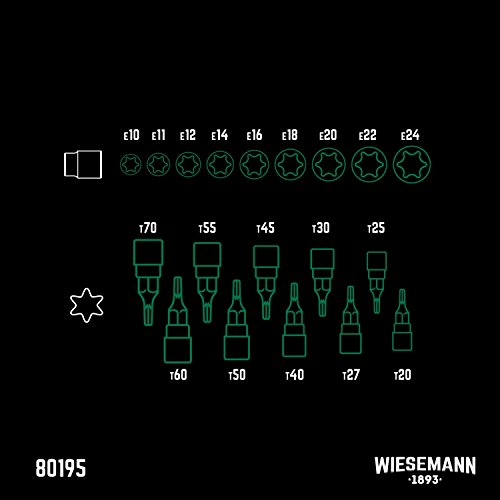 Steckschlüsselsatz 19tlg für TORX Schrauben| WIESEMANN 80195 | Chrom-Vanadium Stahl | Für Außen-Torx Schrauben| Für Innen-Torx Schrauben| Spezial | im Werkzeugkoffer - 5