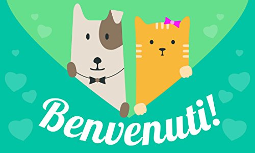 GIFTCOMPANYITALY OGGETTI IDEE DESIGN Benvenuti Micio Bau Zerbino, Cocco, Colorato, 75x2x45 cm