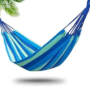 HOMESTY International Outdoor Camping Canvas Fabric Portable Garden Hammocks Striped Ultralight Beach Swing Bed with Strong Rope