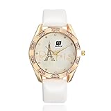 Damen Uhr, OverDose Eisenturm -Lederband Uhren Sport-Analog-Quarz-Armbanduhr-Datum (Weiß)
