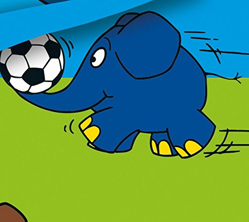 Aminata Kids – Lizenz Kinder-Bettwäsche Sendung mit der Maus 100×135 cm Baumwolle Bettwäsche kleiner blauer Elefant hellblau mit Fussball - 3