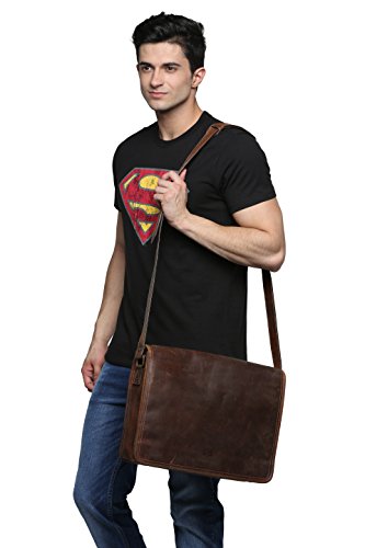Handgemacht Ledertasche Umhängetasche Leder Notebooktasche Schultertasche Kuriertasche Mit Vintage und antikem Look Für Hochschule, Büro, Reise und Alltag . Ein Geschenk von indischen Handwerkern. - 9