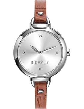 Esprit Damen-Armbanduhr Analog Quarz One Size, silberfarben, braun