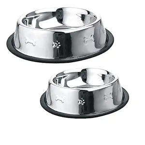 King International Small and Large Embossed Dog Bowl Set of 2