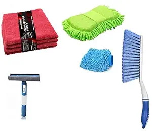 Semaphore Car Cleaning Combo Pack Microfiber Cloth(packof 5), Carpet Brush, 3 in1 Glass Wiper & Microfibre Gloves Full Interior and Exterior Cleaning Kit Compatible with BMW 5 Series