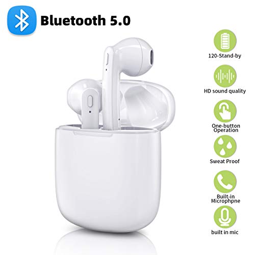 CatShin Auriculares Bluetooth, Auriculares inalámbricos TWS Bluetooth 5.0, micrófono Incorporado para Auriculares (para teléfono móvil/Android/iOS), Caja de Carga portátil, conexión confiable