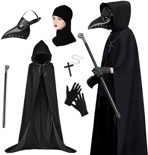 HpCuales Costume da medico della peste, maschera medievale per Halloween, per donne e uomini, per feste e travestimenti da medico della peste, accessorio per Halloween e cosplay