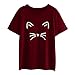 Produktbild Damen Bluse Yesmile Frauen Katze Gedruckt Farbe Block Streifen T Shirt O Ausschnitt Casual Bluse T Shirt 2018 Frühling Sommer Gestreift Mode Casual Bluse Tops (S, Wein)