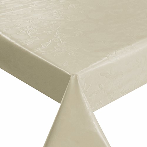 Wachstuch Breite 140 cm Länge wählbar - Blumen UNI Creme Champagner Beige geprägt Lebensmittelecht - 140 x 200 bzw. 200x140 cm abwaschbare Tischdecke Gartentischdecke