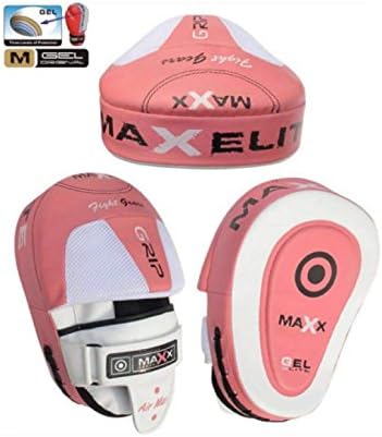 Maxx Rex Leather Curved Focus Pads MMA Boxing PINK, Black White Red Blue Martial ART Kick Boxing