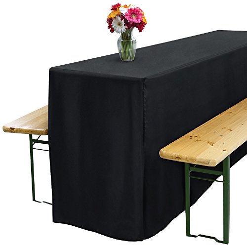 Beautissu® Basic L Bierbank-Hussen & Biertisch-Husse 3 tlg Set bodenlang für 70cm breite Festzeltgarnitur Schwarz - 5