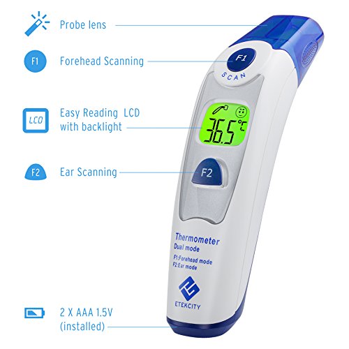 Etekcity Duales Infrarot Fieberthermometer Ohrthermometer Stirnthermometer für Babys Kinder Erwachsenen, Weiß - 2