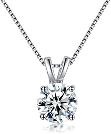 Waterlucy Silver Tone 8mm Clear Cubic Zirconia Diamond Solitaire Pendant Necklace Fashion Jewelry for Women