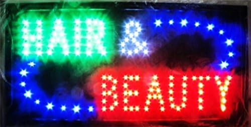 = Hair & Beauty = Rectangular The Original SSS® LED Sign Flashing Bright Animated Powerful NEON Hanging Chain Front Shop Display 45cm x 25cm x 2cm