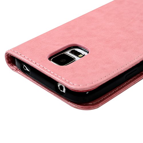 S5 Wallet Case Flip Hülle Samsung Galaxy S5 9600 Lederhülle YOKIRIN Feder Muster PU Leder Hardcase Tasche Brieftasche Schutzhülle Handytasche Flipcase Standup Book Cover Hardschale Etui mit Kartenfach und Taljereep Rose - 5