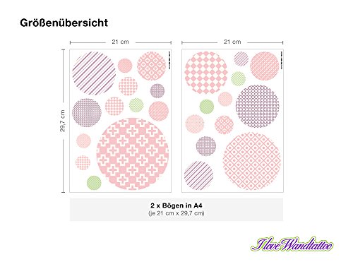 I-love-Wandtattoo WAS-10090 Kinderzimmer Wandsticker Set „Kreise mit Muster für Mädchen“ 25 Stück zum Kleben Wandtattoo Wandaufkleber Sticker Wanddeko - 3