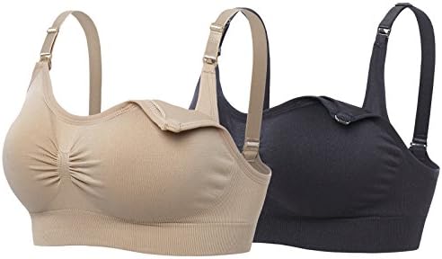 Lataly Womens Sleeping Nursing Bra Wirefree Breastfeeding Maternity Bralette Color Black Beige Size L