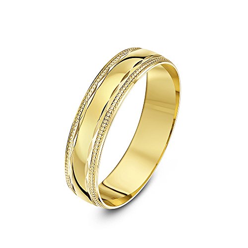 9 ct Yellow, White or Rose Gold, Diamond Shaped Design with Millgrain/Beaded Edges, Polished, 5-7 mm Wedding Ring