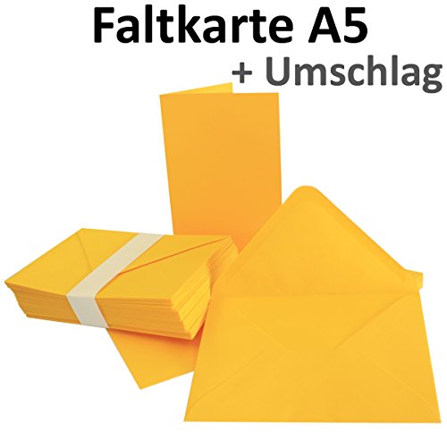 25 Sets – Faltkarten DIN A5 – Gelb + Umschläge – PREMIUM QUALITÄT – 14,8 x 21 cm – sehr formstabil – für Drucker geeignet! – Qualitätsmarke: NEUSER FarbenFroh - 2