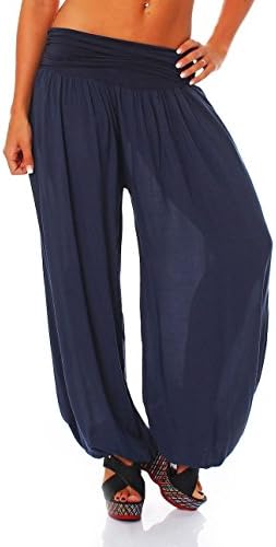 Candy Clothing Ladies Women Italian Lagenlook Plain Cotton Boho Harem Ali Baba Trouser Pants Joggers (10 12, Navy)