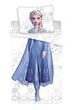 BrandMac Parure de lit Reine des Neiges Elsa 100% Cotton Disney - Housse de Couette Réversible 140x200 cm + Taie d'oreiller 63x63 cm