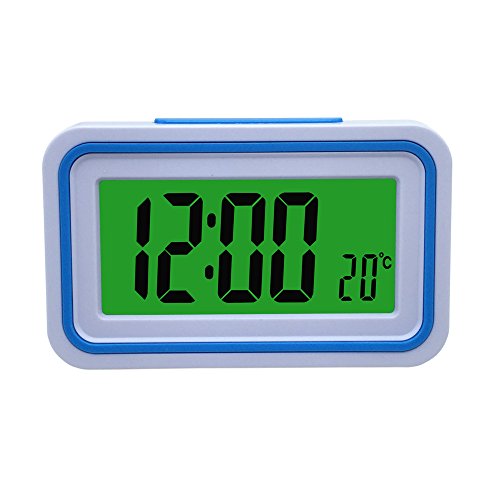 VSONE Reloj Despertador Parlante en Español, Alarma LCD con voz, Reloj Hablando (Blanco y Azul)