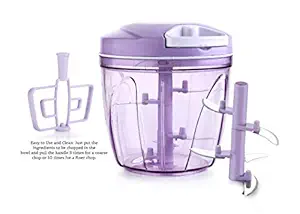 SKYRIVA Plastic Vegetable dori Chopper, Cutter, Mixer Set Stainless Steel Blade and Whisker Blade (Purple, 900 ml)