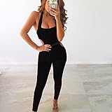 Longwu frauen ärmellose bodysuit schulterfreien rückenfrei elastischen eng anliegende sexy overall Schwarz-M -