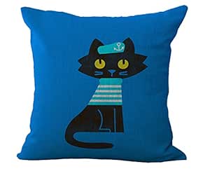 Buy Cute Cool Cat Kitty Meow Art Design Hand Draw Cotton Linen Home Decorative Cushion Cover Throw Pillow Case 18x18 Inch Dark Blue Online At Low Prices In India Amazon In