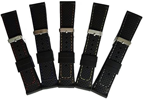 New 20mm Wristwatch Watch Black Silicone Rubber Strap Band Yellow Stitiching