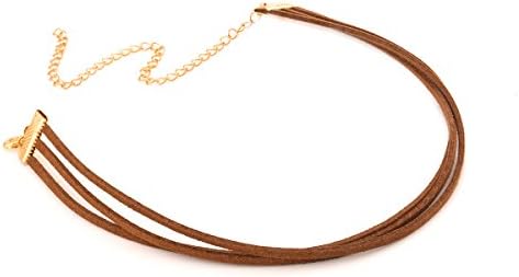 BlingYou®Punk Gothic Double Layer Black Velvet PU Leather Chain Necklace Stretch Tattoo Choker Elastic Tassel Necklaces (Three Layer Brown)