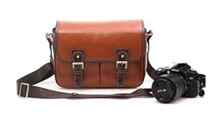 BV & JO Grand sac à appareils photo imperméable à l'eau vintage Simili cuir Emplacement pour un appareil reflex avec 2 objectifs Pour Canon EOS 1300D,1200D,100D,200D,800D,750D 700D 650D,80D,77D 70D 7D 6D, Nikon D3400 D3300 D3200 D7200 D7500 D5600 D5500 D5300 D850 Sony Fuji Pentax Bridge et appareil reflex numérique