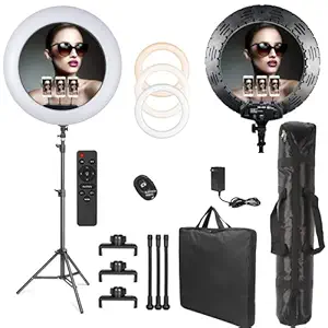 Eloies Fton Series | 18 inch Ring Light with Tripod Stand, LED Ring Light 9ft Metal Stand 55W Dimmable Lighting Vlog, Makeup, YouTube, Camera, Photo, White & Warm White | Bluetooth Shutter & Remote