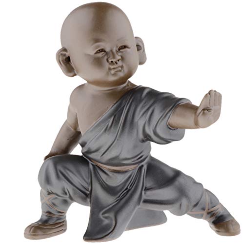 P Prettyia 1 Pcs Mini Estatua de Escultura de Monje Buda Estatuas Bandeja Monje Kungfu de Té Decoración de Cerámica de Té Accesorio - Estilo-1