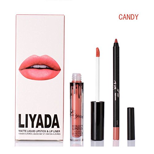 ROMANTIC BEAR Matt Non-stick Cup Wasserdicht Lipgloss+Lipliner Stift Set