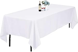 Kapwall White Table Cloth - 60X84Inch (152X213cm) Polyester Rectangle tablecloth, For 4 Foot Table In Washable Stain and Wrinkle Resistant, christmas tablecloth for Dining, Buffet Parties and Picnic.